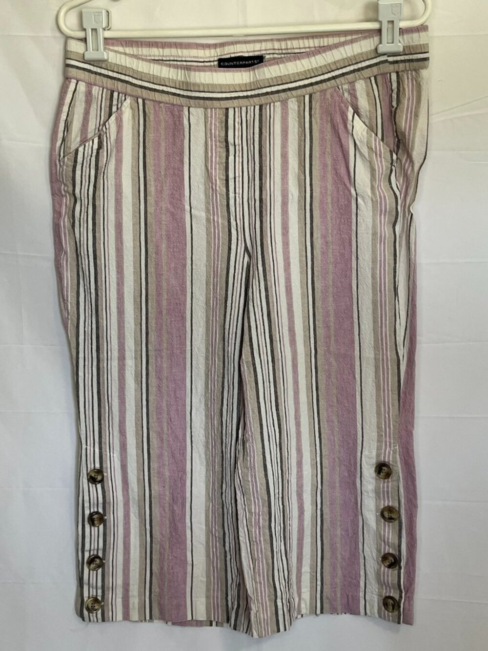 Counterparts Pink Striped Linen Blend Crop Wide Leg Capri Pants Size L petite